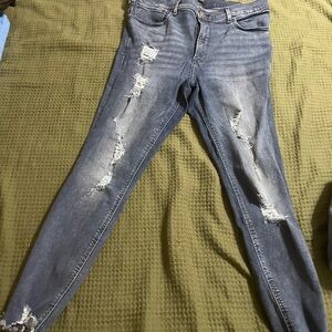 Express Light Blue Distressed Skinny Jeans